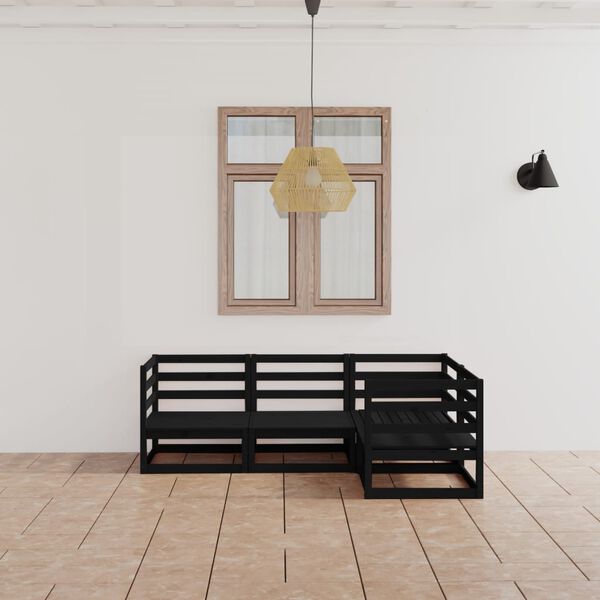 vidaXL Juego de muebles de jard&iacute;n 4 piezas negro madera maciza de pino