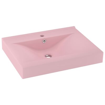 vidaXL Lavabo de lujo con grifo cerámica 60x46 cm rosa mate