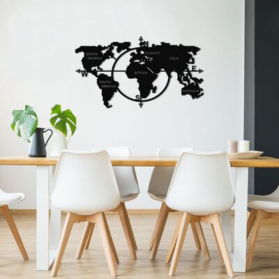 Homemania Decoración de pared mapa del mundo 100x56 cm metal negro