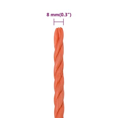 vidaXL Cuerda de trabajo polipropileno naranja 8 mm 100 m