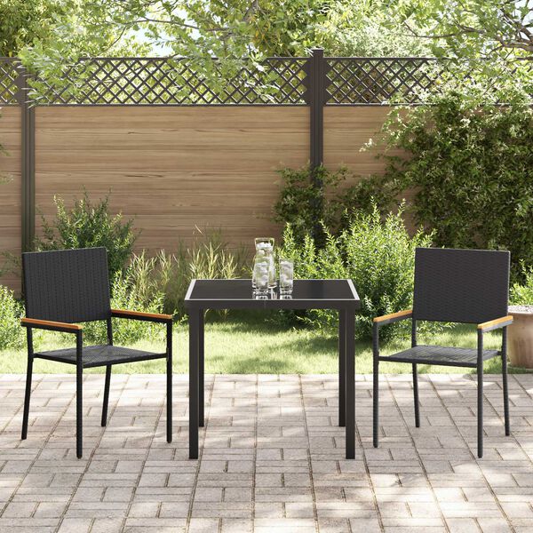 vidaXL Conjunto de Comedor de Jard&iacute;n 3 pcs Negro rat&aacute;n sint&eacute;tico