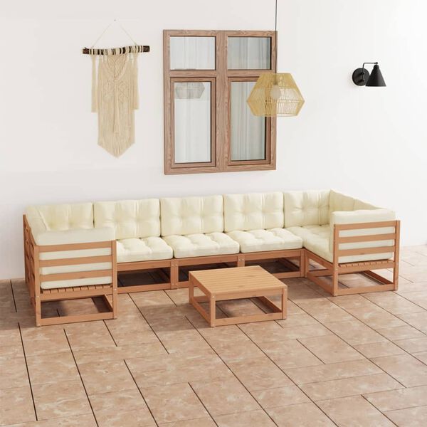 vidaXL Set de muebles de jard&iacute;n 8 pzs cojines madera pino marr&oacute;n miel