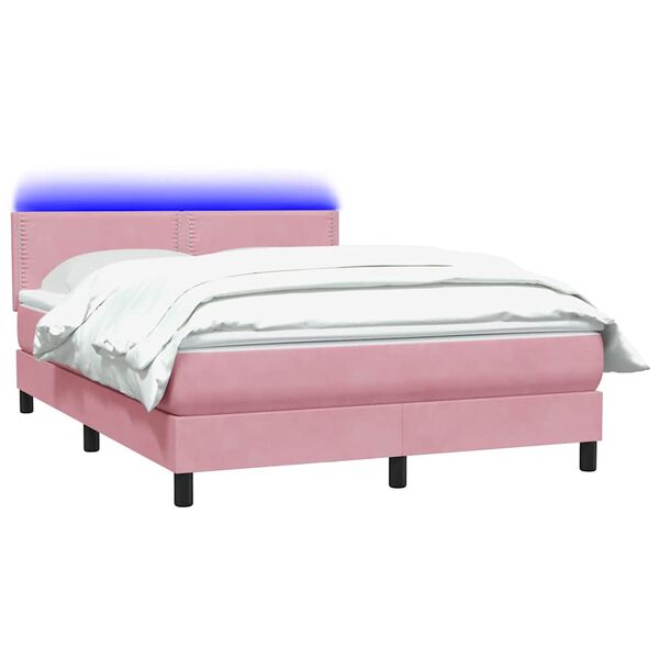 vidaXL Cama box spring con colch&oacute;n y LED terciopelo rosa 160x210 cm