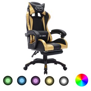 vidaXL Silla gaming con luces LED RGB cuero sint&eacute;tico dorado y negro