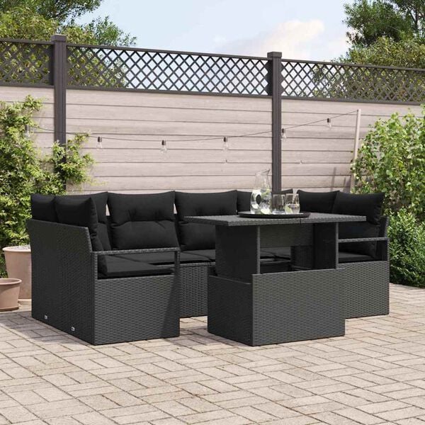 vidaXL Conjunto de sof&aacute; de jard&iacute;n 7 pcs Negro rat&aacute;n sint&eacute;tico