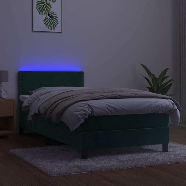 vidaXL Cama box spring colch&oacute;n y LED terciopelo verde oscuro 100x200cm