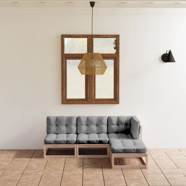 vidaXL Juego de muebles de jardín 4 pzas y cojines madera pino maciza
