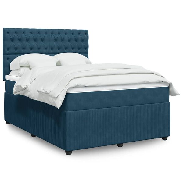 vidaXL Cama box spring con colch&oacute;n terciopelo azul oscuro 140x200 cm