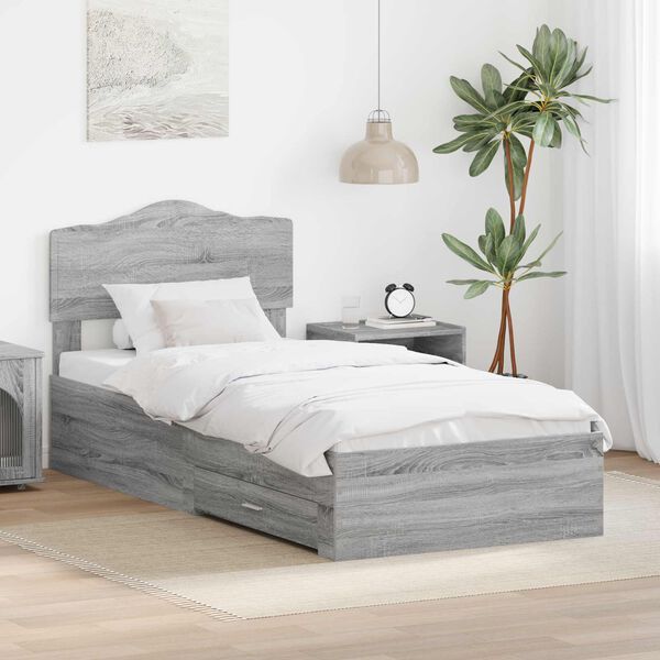 vidaXL Estructura de cama Gris Sonoma 70 x 190 cm Madera de ingenier&iacute;a