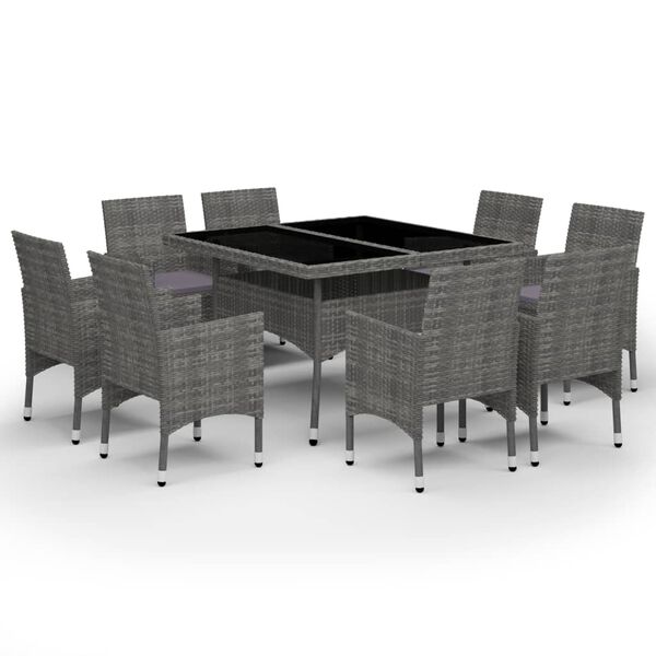 vidaXL Set de comedor de jard&iacute;n 9 piezas rat&aacute;n PE y vidrio gris