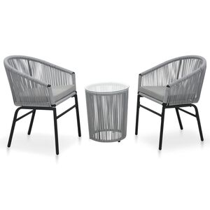 vidaXL Set mesa y sillas de jard&iacute;n 3 pzas y cojines rat&aacute;n PE gris
