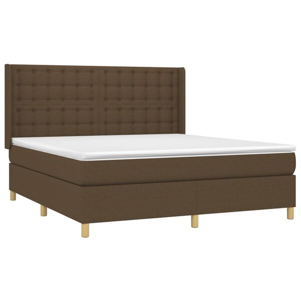 vidaXL Cama box spring colch&oacute;n luces LED tela marr&oacute;n oscuro 160x200cm