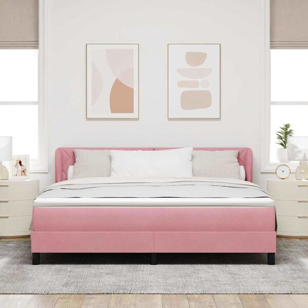 vidaXL Cama tipo Box Spring con colch&oacute;n Rosa 180 x 200 cm Terciopelo