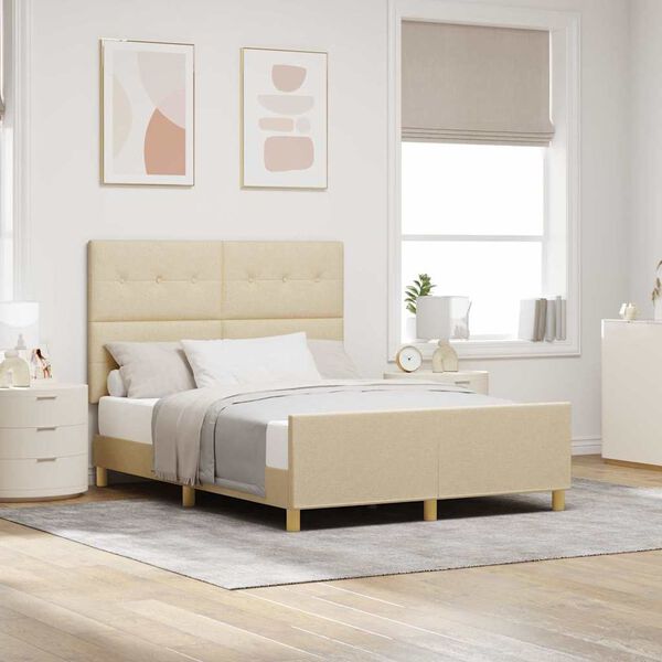 vidaXL Estructura de cama con cabecera Crema 160 x 200 cm tela