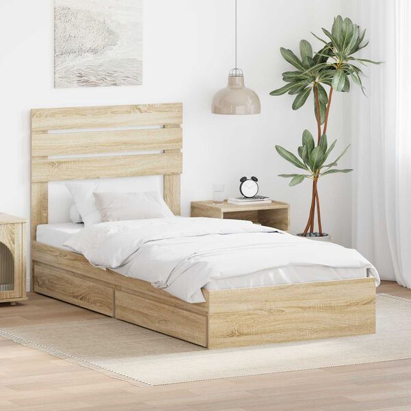 vidaXL Cama con almacenamiento con cabecera Roble Sonoma 90 x 190 cm