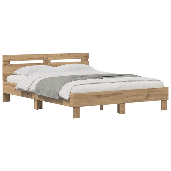 vidaXL Estructura de cama con cabecera Roble artesanal 140 x 200 cm