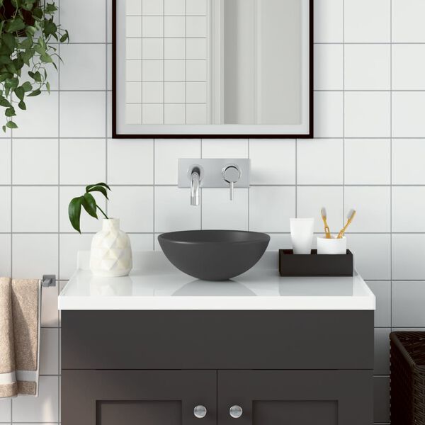 vidaXL Lavabo de cuarto de ba&ntilde;o redondo cer&aacute;mica gris oscuro