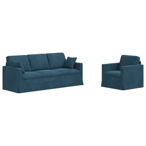 vidaXL Juego de Sof&aacute; 2 uds. Azul Terciopelo