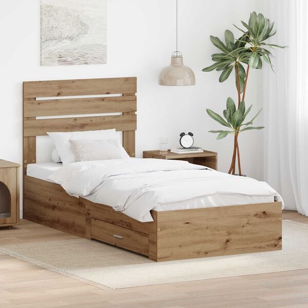 vidaXL Estructura de cama con caj&oacute;n con cabecera Madera contrachapada