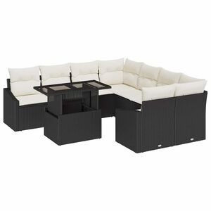 vidaXL Conjunto de sof&aacute; de jard&iacute;n 9 pcs Negro y crema rat&aacute;n sint&eacute;tico