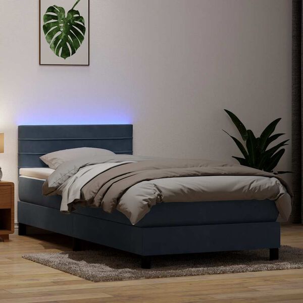 vidaXL Cama box spring con colch&oacute;n y LED terciopelo gris oscuro 80x220 cm