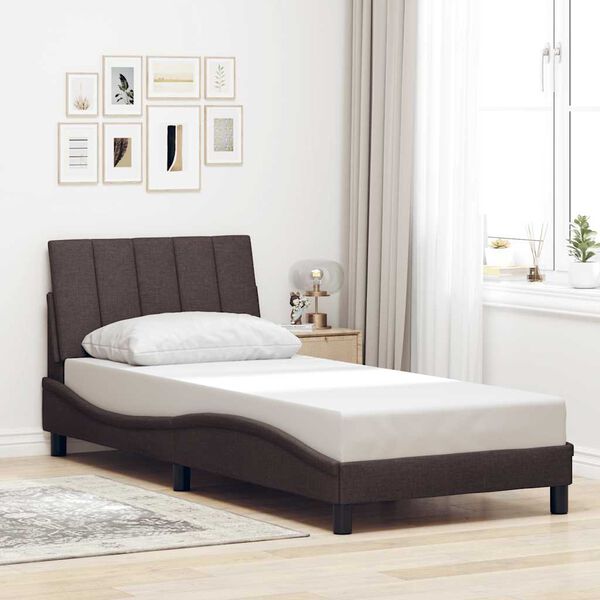vidaXL Estructura de cama sin colch&oacute;n Hanko tela marr&oacute;n oscuro 90x200 cm