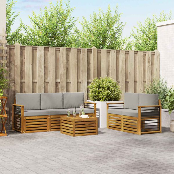 vidaXL Juegos de sof&aacute;s con coj&iacute;n 6 pcs Gris Natural y Claro