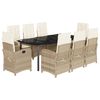 vidaXL Set comedor de jard&iacute;n 9 pzas con cojines rat&aacute;n sint&eacute;tico beige