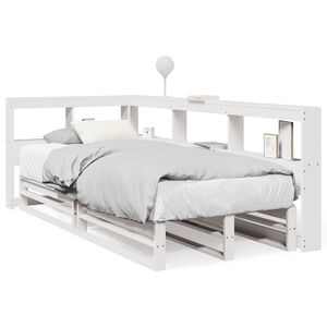 vidaXL Cama con estanter&iacute;a sin colch&oacute;n madera maciza blanca 75x190 cm
