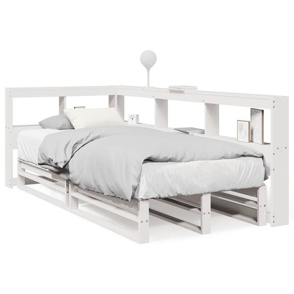 vidaXL Cama con estanter&iacute;a sin colch&oacute;n madera maciza blanca 75x190 cm