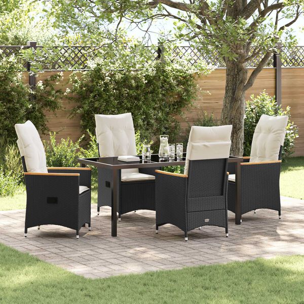 vidaXL Conjunto de Comedor de Jard&iacute;n 5 pcs Negro rat&aacute;n sint&eacute;tico