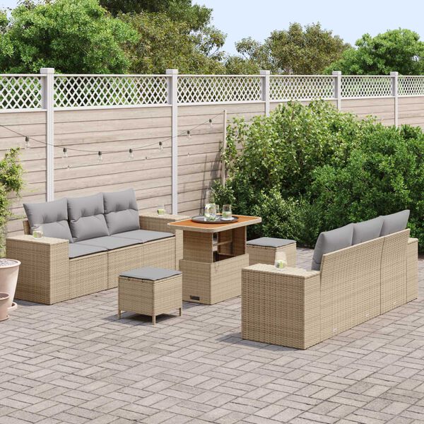 vidaXL Conjunto de sof&aacute; de jard&iacute;n con coj&iacute;n 9 pcs Beige y Gris Claro