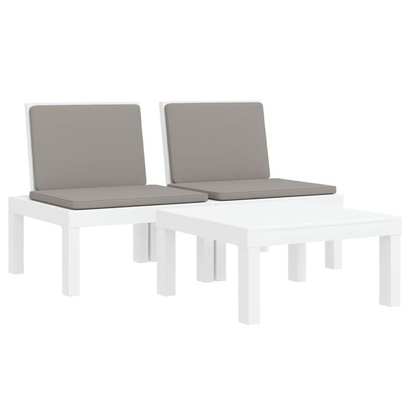 vidaXL Juego de muebles de jardín 3 piezas con cojines PP blanco