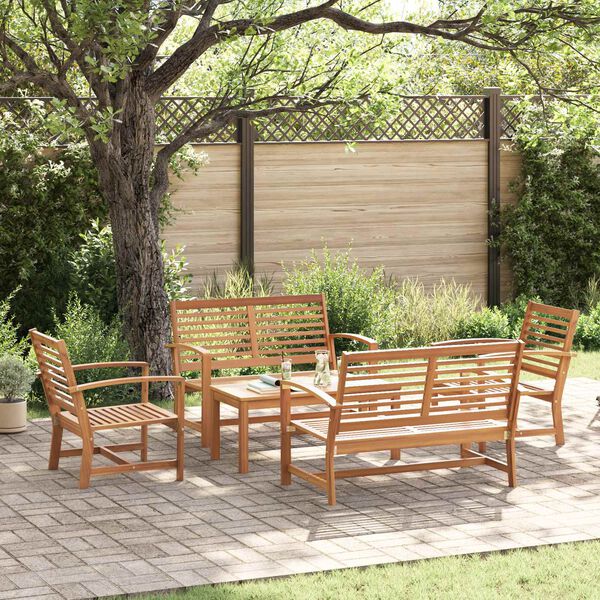 vidaXL Conjunto de sof&aacute;s de jard&iacute;n 5 pcs Natural Madera de teca maciza