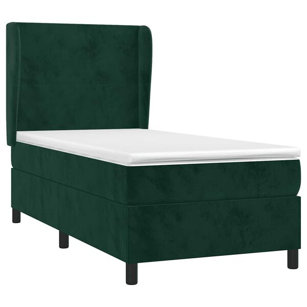 vidaXL Cama box spring con colch&oacute;n terciopelo verde oscuro 90x200 cm