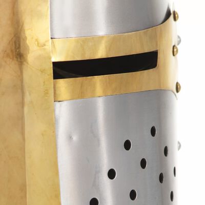 vidaXL Réplica casco de caballero cruzado medieval LARP acero plateado