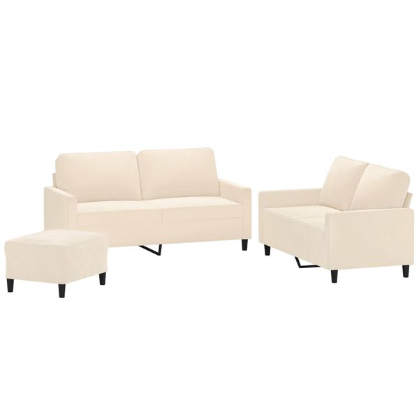 vidaXL Juego de sof&aacute;s con cojines 3 piezas terciopelo crema