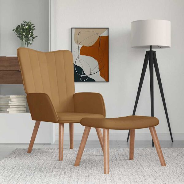 vidaXL Sill&oacute;n de relax con taburete terciopelo marr&oacute;n