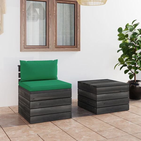 vidaXL Muebles de jard&iacute;n de palets 2 piezas cojines madera maciza pino