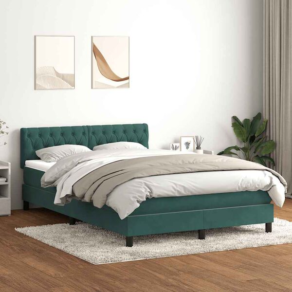 vidaXL Cama box spring con colch&oacute;n y LED terciopelo verde oscuro 160x220 cm