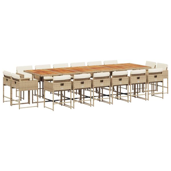 vidaXL Set comedor de jard&iacute;n 17 pzas con cojines rat&aacute;n sint&eacute;tico beige