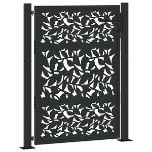 vidaXL Puerta de jardín negra 100x125 cm diseño de hojas de acero