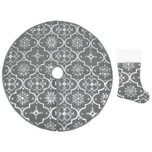 vidaXL Falda del &aacute;rbol de Navidad de lujo con calcet&iacute;n tela gris 90 cm