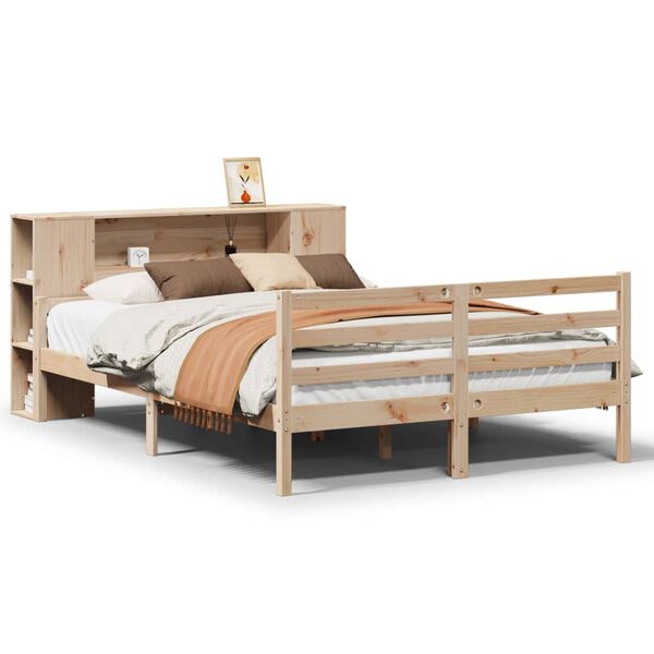 vidaXL Cama con estanter&iacute;a sin colch&oacute;n madera maciza de pino 140x200cm
