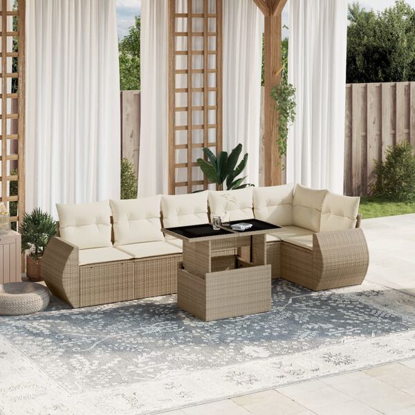 vidaXL Set sof&aacute;s de jard&iacute;n 7 piezas y cojines rat&aacute;n sint&eacute;tico beige