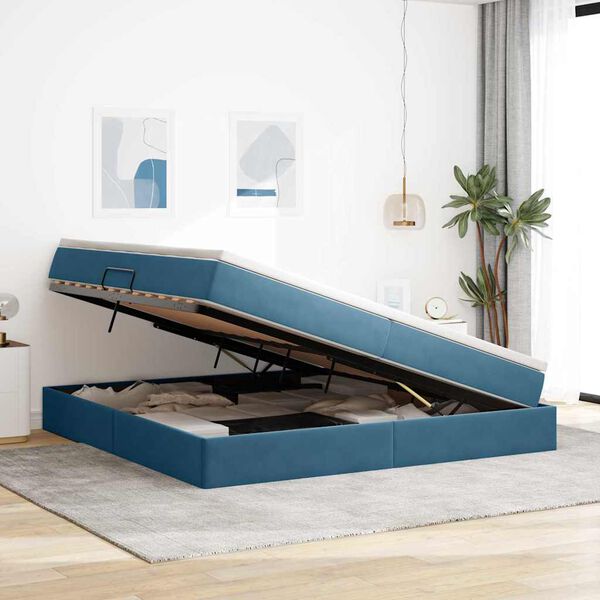 vidaXL Cama con almacenamiento y colch&oacute;n Azul Oscuro 200 x 200 cm