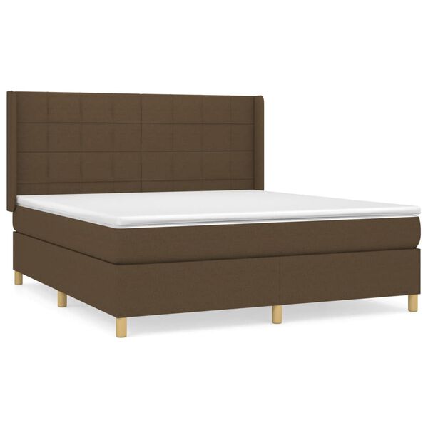 vidaXL Cama box spring con colch&oacute;n tela marr&oacute;n oscuro 180x200 cm