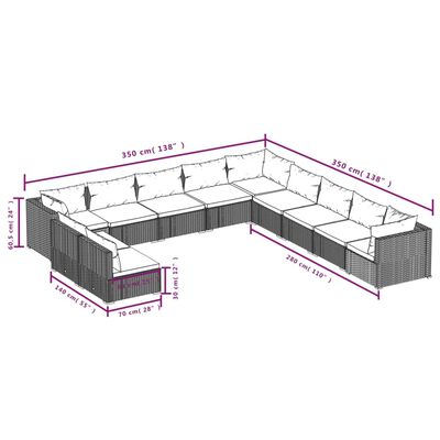 vidaXL Set muebles de jardín 11 pzas y cojines ratán sintético negro