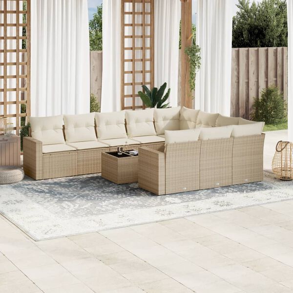 vidaXL Set de sof&aacute;s de jard&iacute;n 11pzas con cojines rat&aacute;n sint&eacute;tico beige