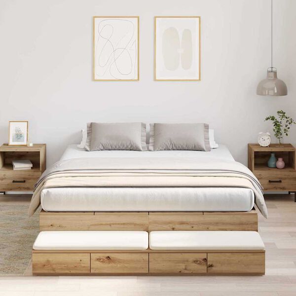 vidaXL Cama con almacenamiento con caj&oacute;n Roble artesanal 150 cm